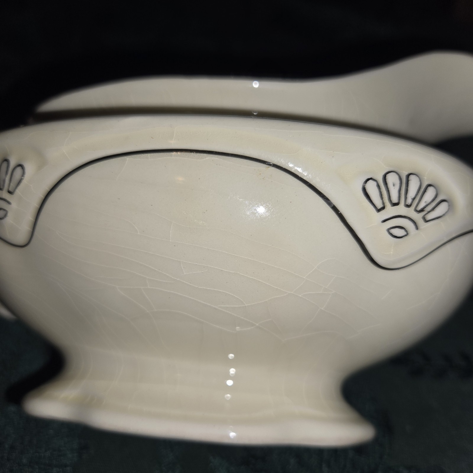 Homer Laughlin Marigold Pattern Gravy Boat with Platinum Trim