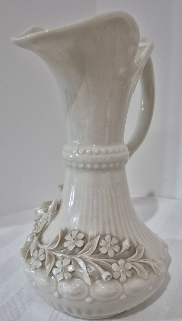 Vintage Belleek Aberdeen Pitcher Applied Flowers Ireland Green Mark