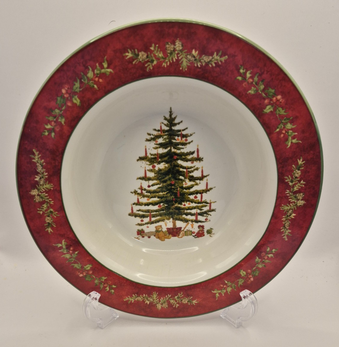 Holiday Home Betty Whiteaker Rimmed Soup Bowls 8.75″ Christmas Tree Set of 3