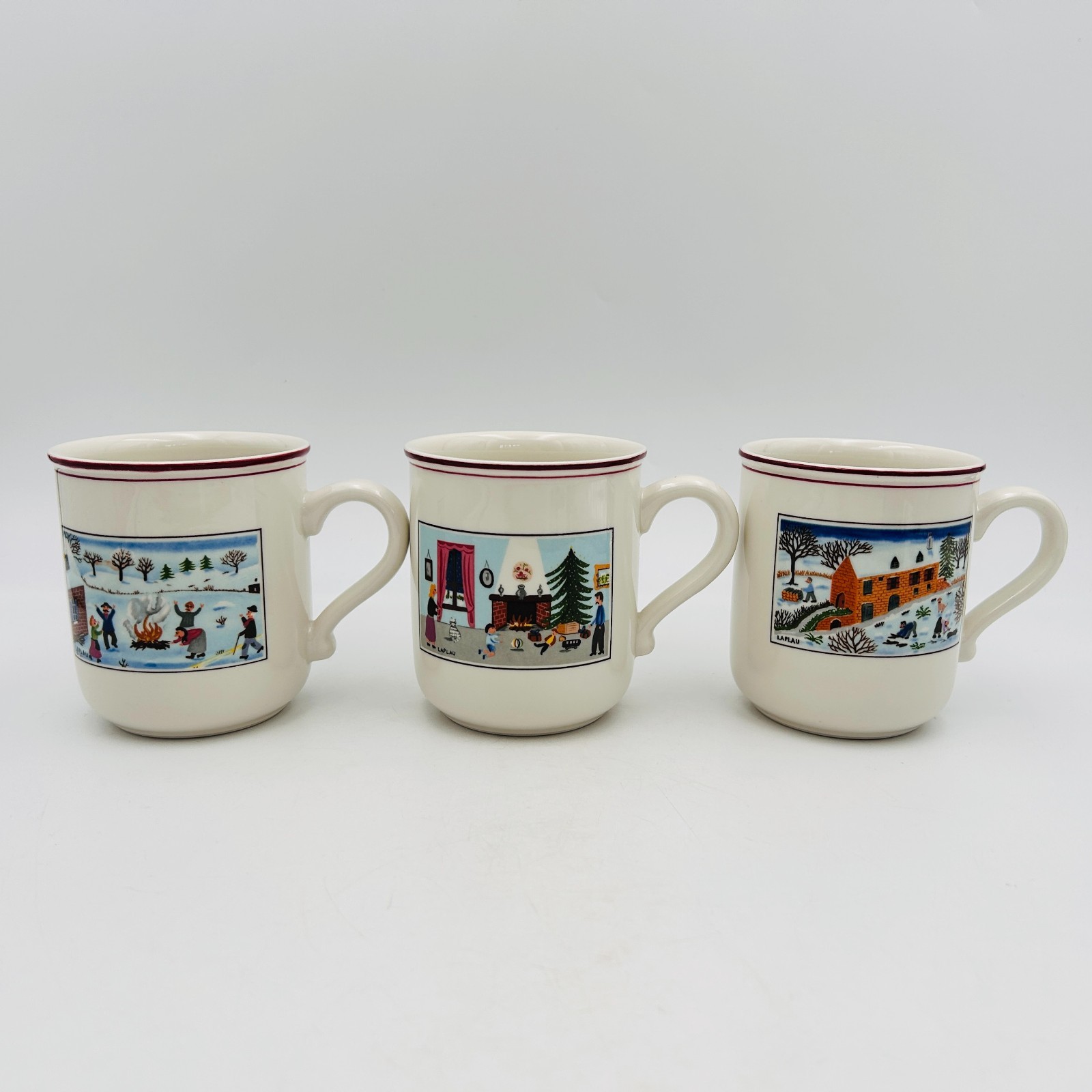 Villeroy & Boch Naif Christmas Mugs Set of 3 Germany Laplau Folk Art Holiday
