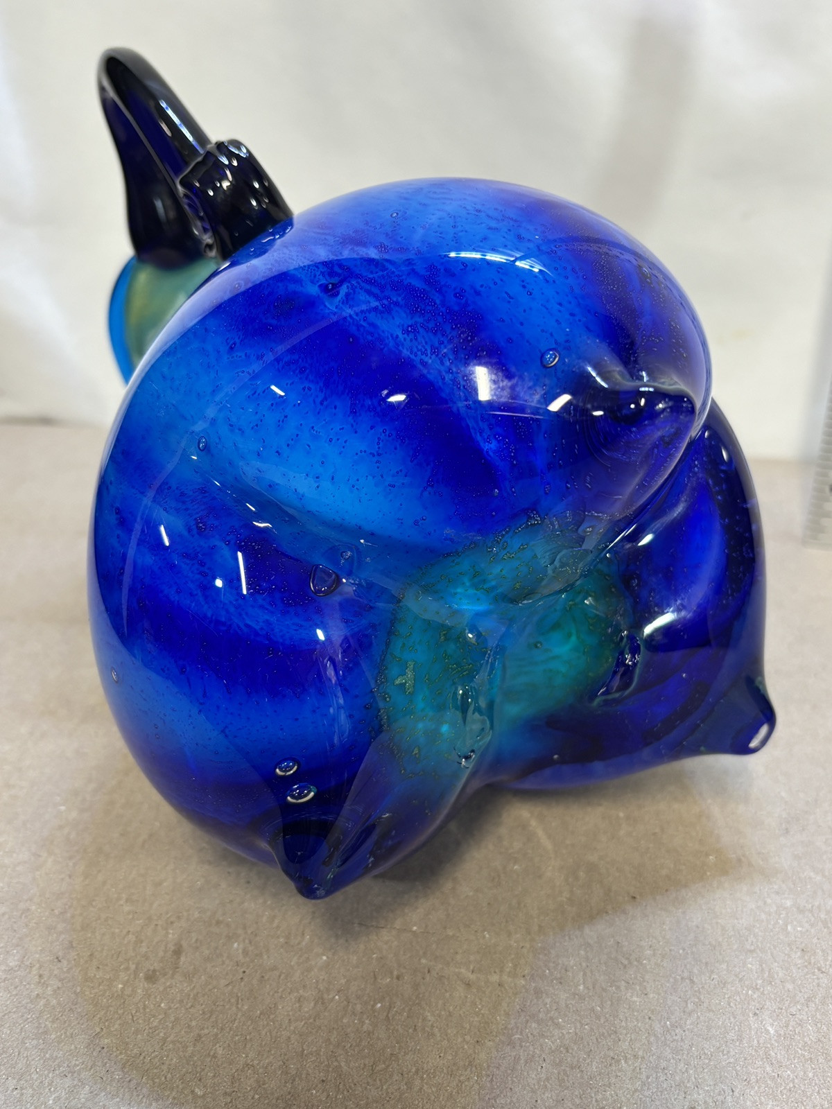 Hand Blown Murano 3 Sided Cased Cobalt Blue to Yellow Glass Pitcher