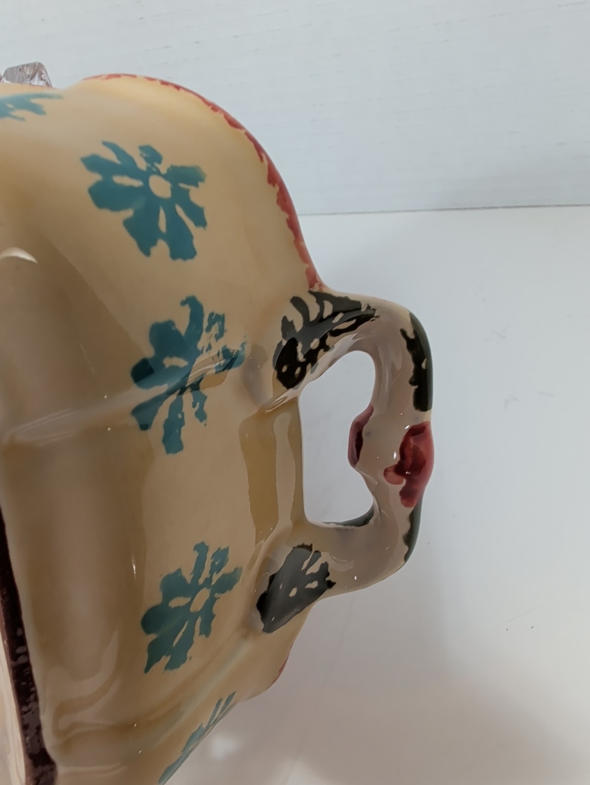 Italian Hand-Painted Vegetable Motif Two-Handled Ceramic Bowl Appx 5 In+7in Oven