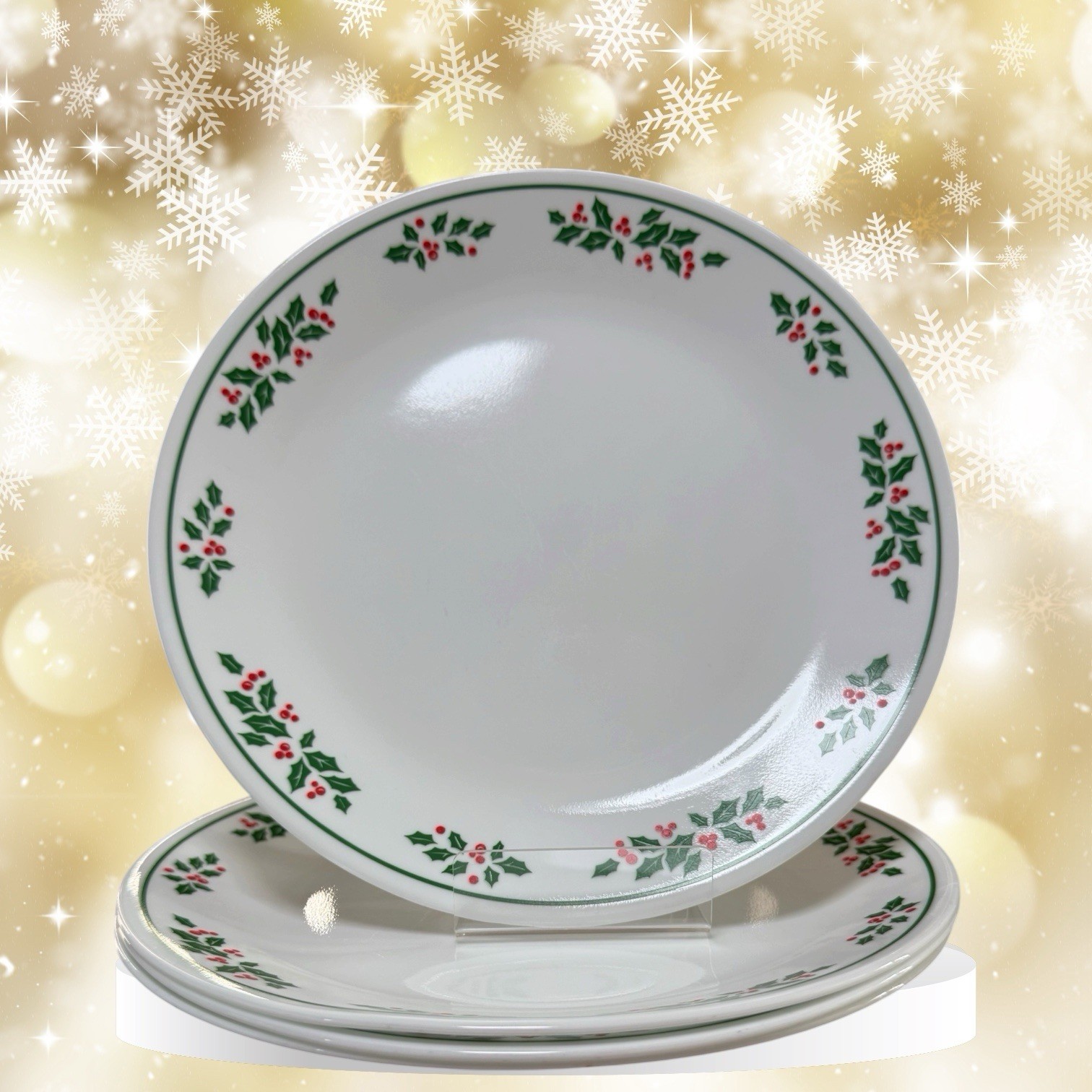 Set Of 4 Corelle By Corning Winter Holly Days Christmas Dinner Plates 10-1/4″