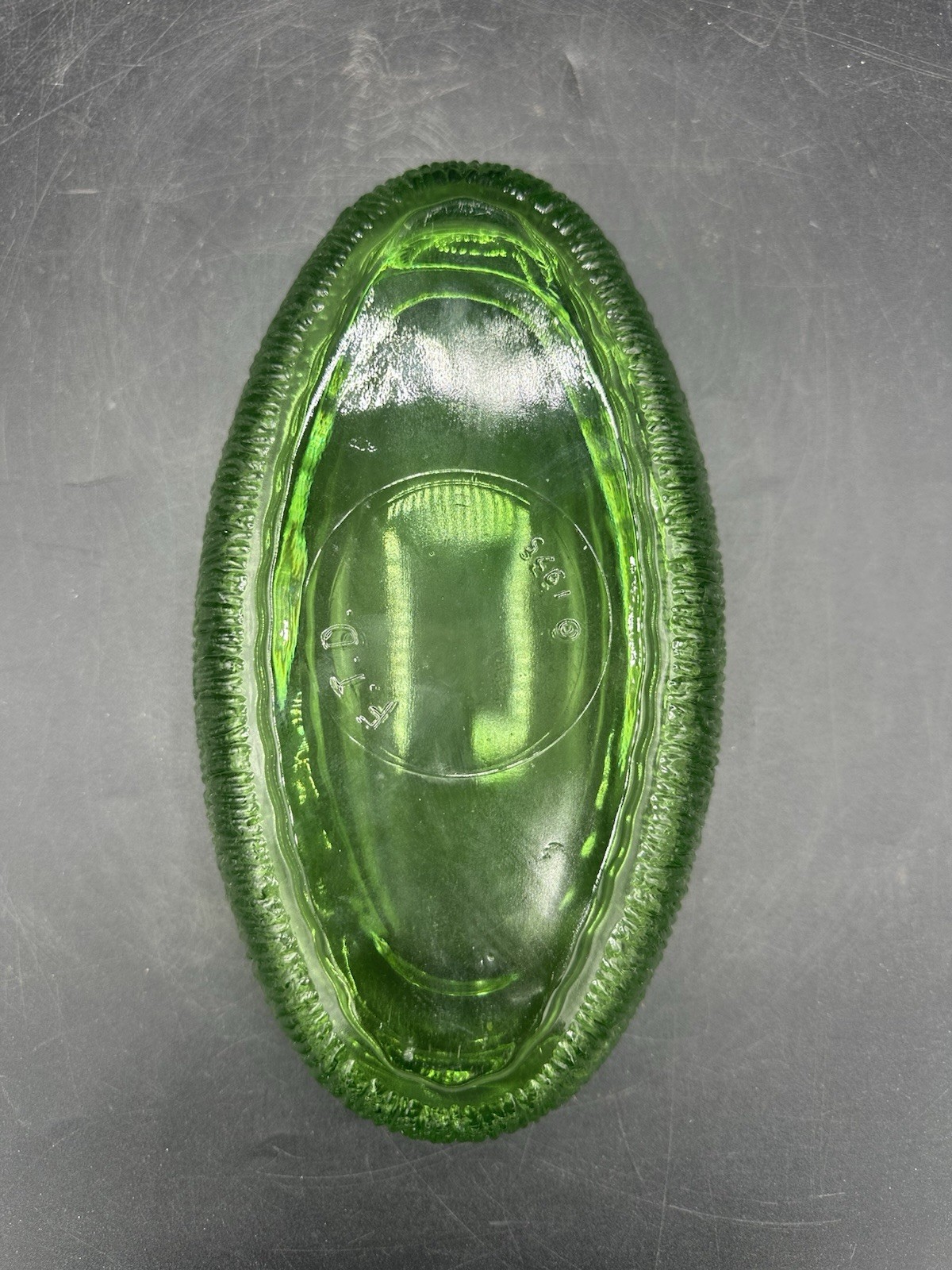 Vintage 9.25″ FTD 1975 Green Oval Glass Bowl