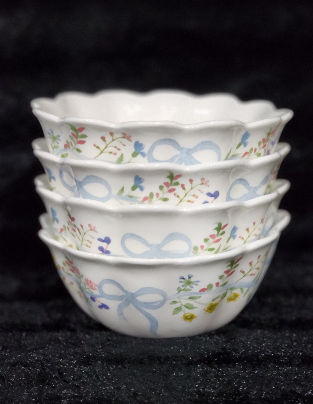 4 Blue Bow Floral Mini Bowls 4″ Ceramic Easter Spring Hobby Lobby Viral Bows HTF