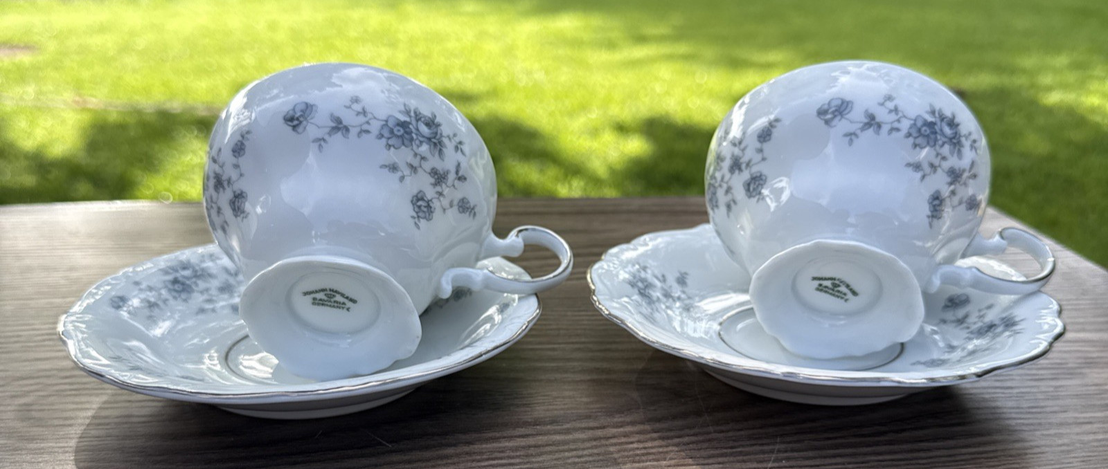 Johann Haviland Blue Garland Footed Tea Cup & Saucer Bavaria Germany Set of 2