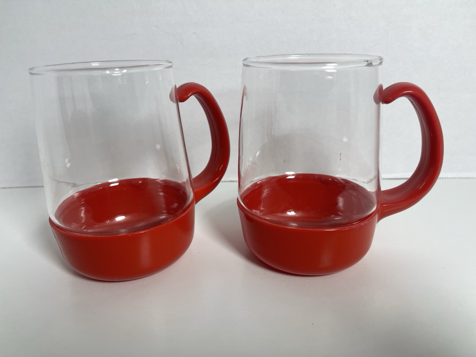 Pyrex Red Snap In Glass Cup Pyrexwear Mid Century Vintage Set Of 2