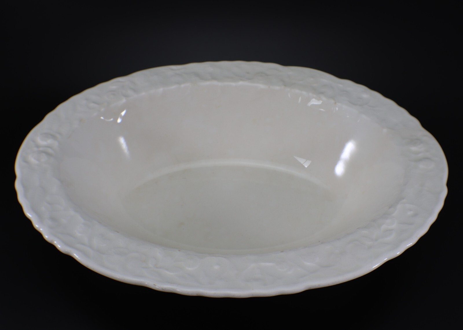 Pope Gosser Rose Point Oval VEGETABLE BOWL White with Raised Roses Vintage USA