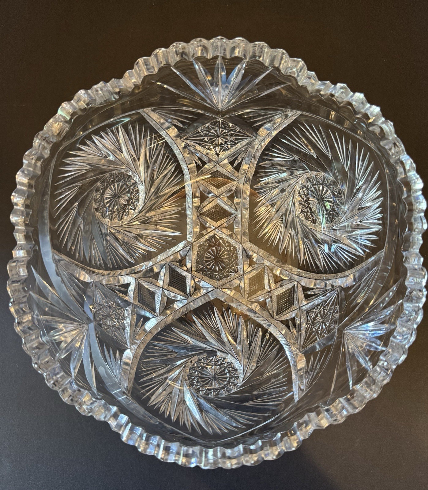 Antique American Brilliant Period Crystal Glass Cut Plate And Bowl