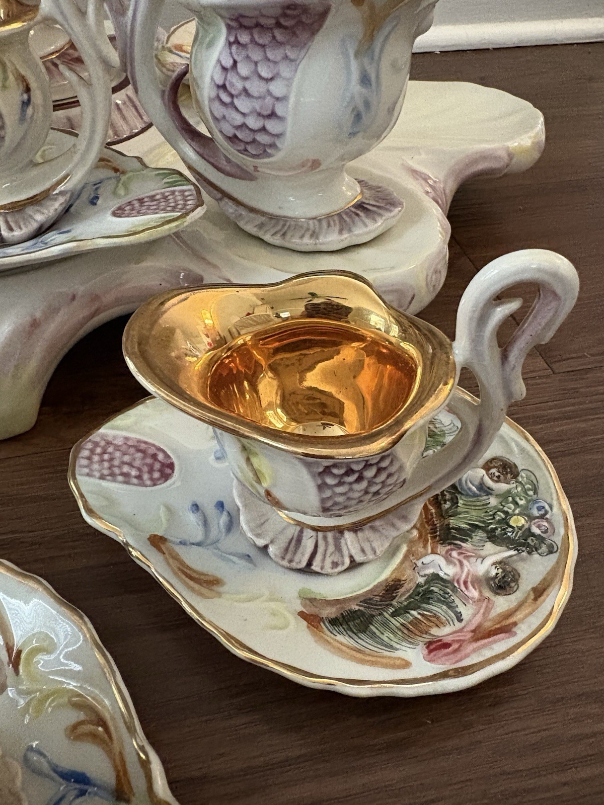 Vintage capodimonte 14 Piece Espresso Or Tea Serving Set On Stand Made In Italy