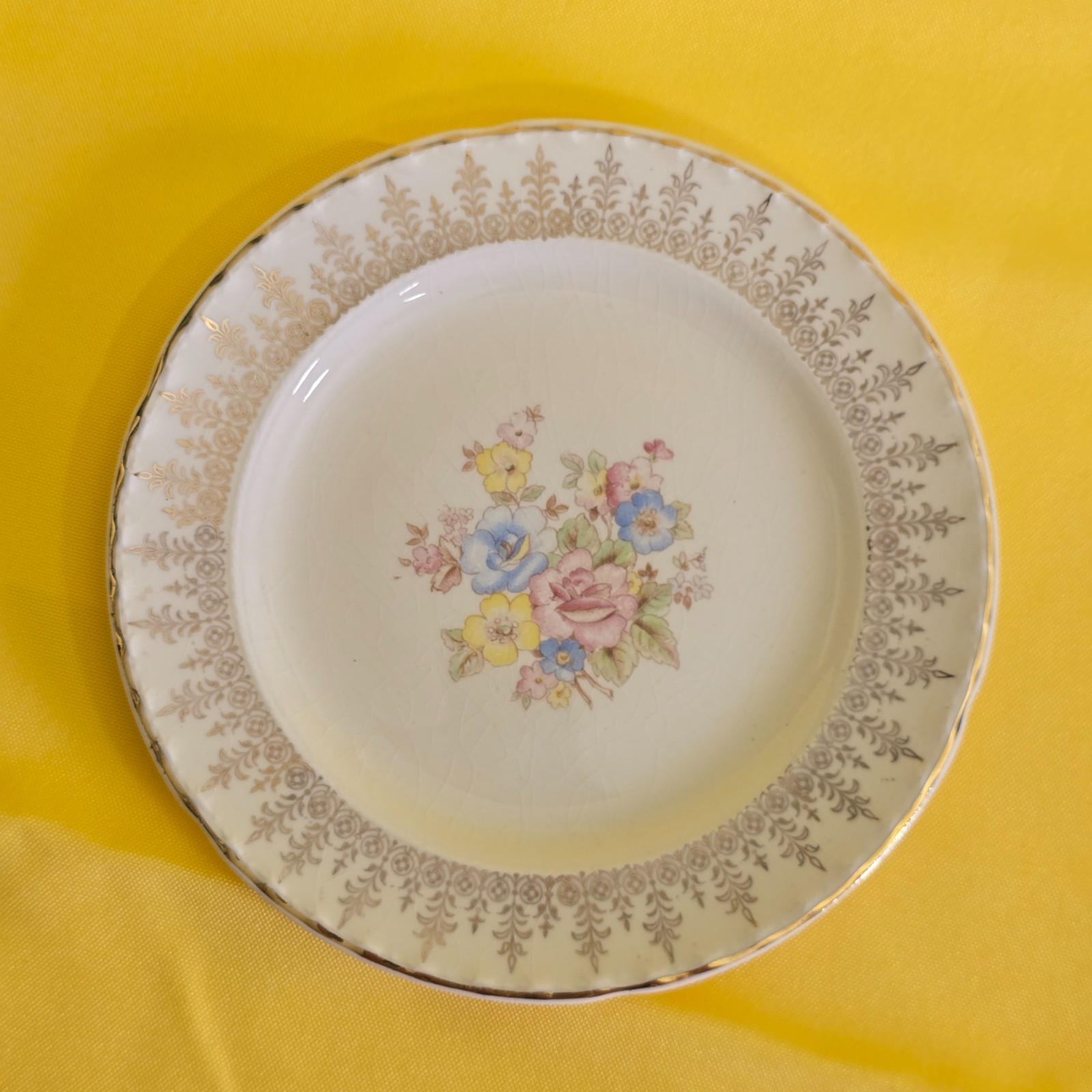 Vintage Crooksville China Plate, 6in with Gold lace border. Pattern 846