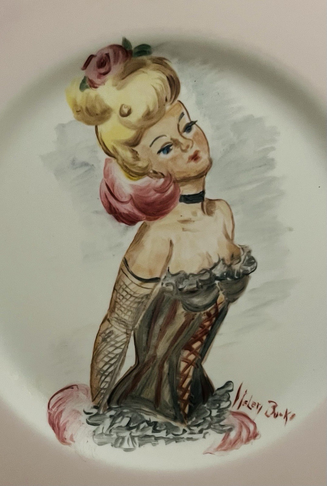 Rare 1950s Pin-up Glamour Girl Trinket Dish 8.5 Inch- Artist Signed Helen Burke
