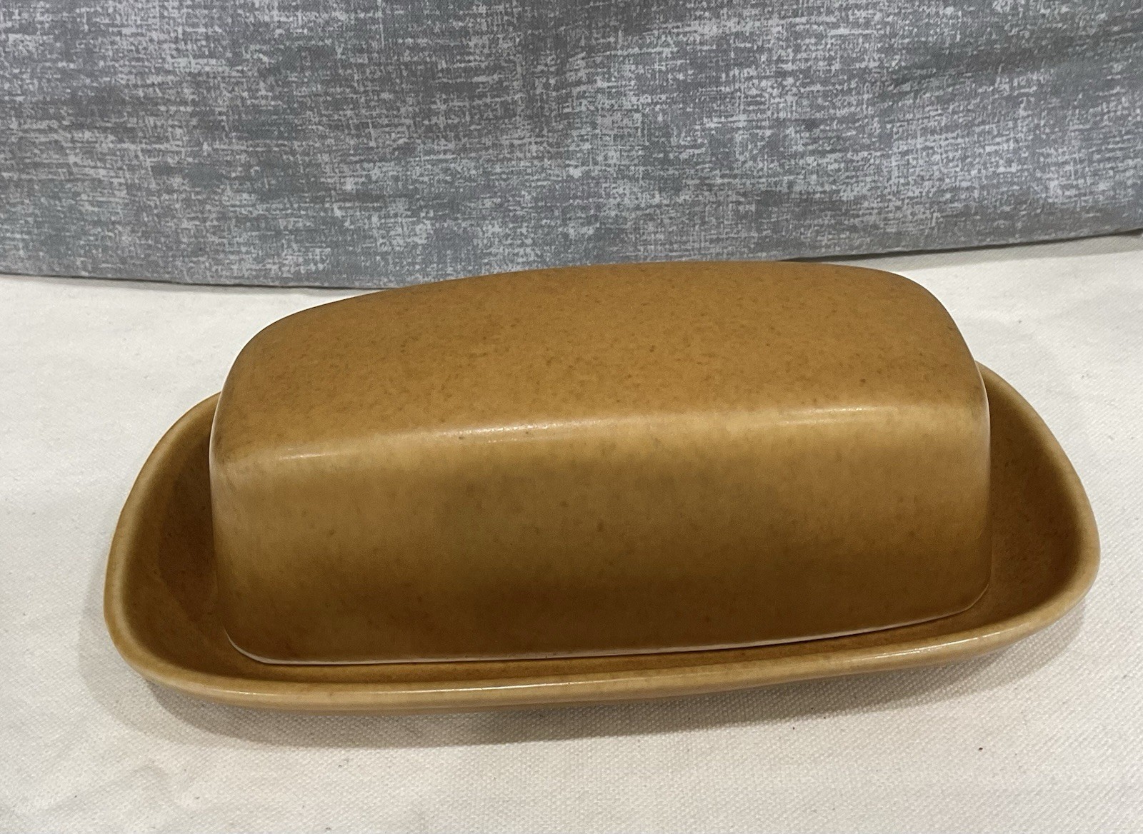 Vintage Langely BROWN Butter Dish with Lid 7.5 Inches long EUC