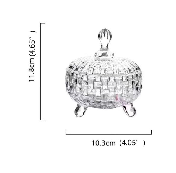 Candy Jar with Lid Crystal Candy Dish Bowl Weave Design Glass Sugar Storagefor W
