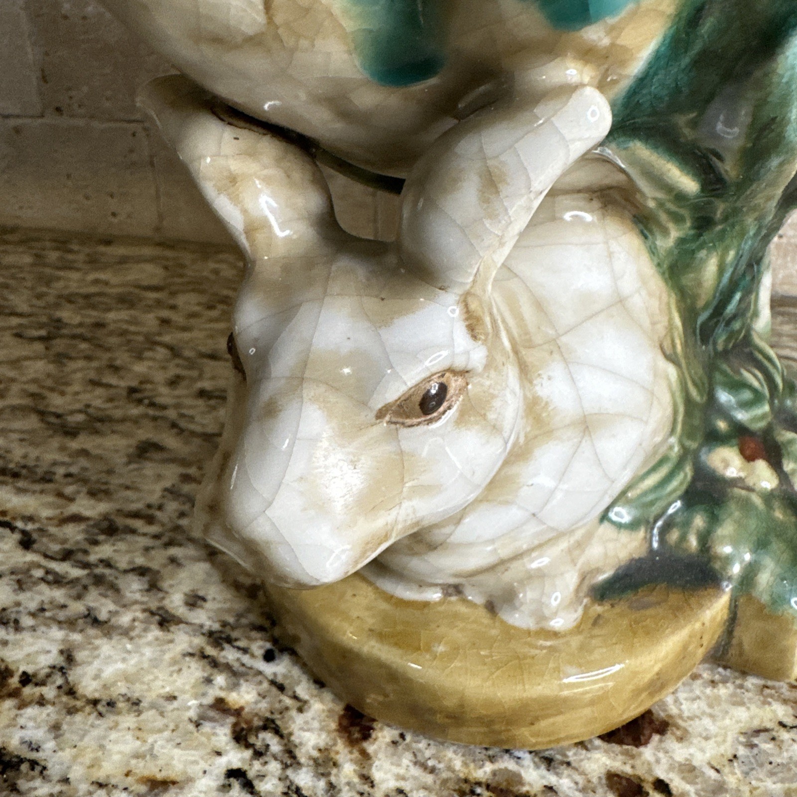 Late 20th Century Majolica Style Bunny Rabbit Compote