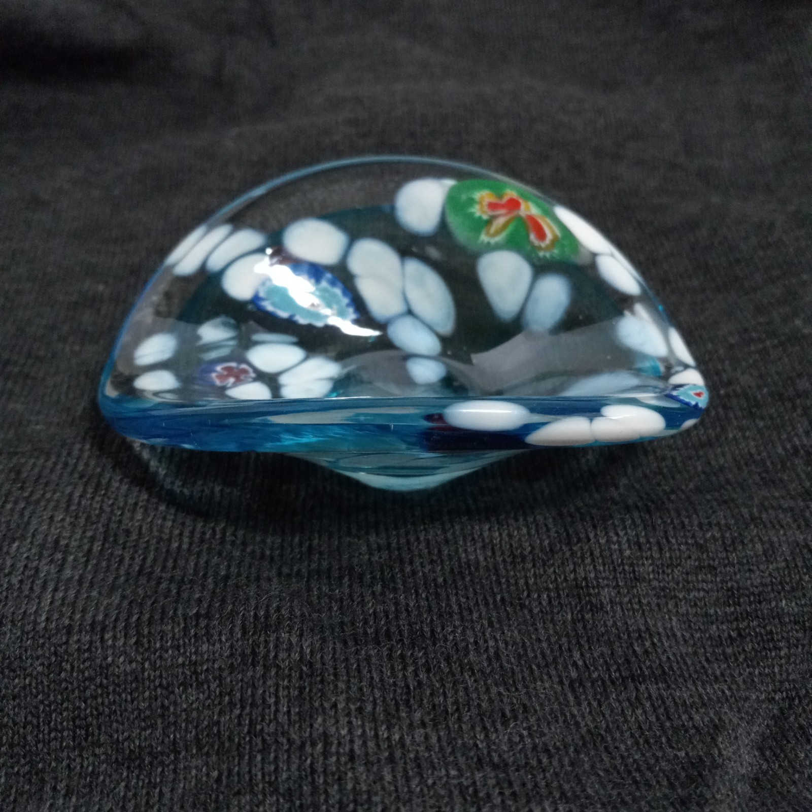 Millefiori Art Glass Multicolor Floral Blue Green Red Trinket Candy Dish 4″ VGUC