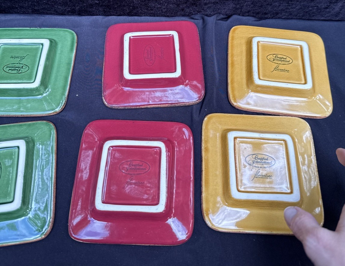 6 KARIDESIGN Certified International Embassy Florentine Olive Oil Saucers Rustic