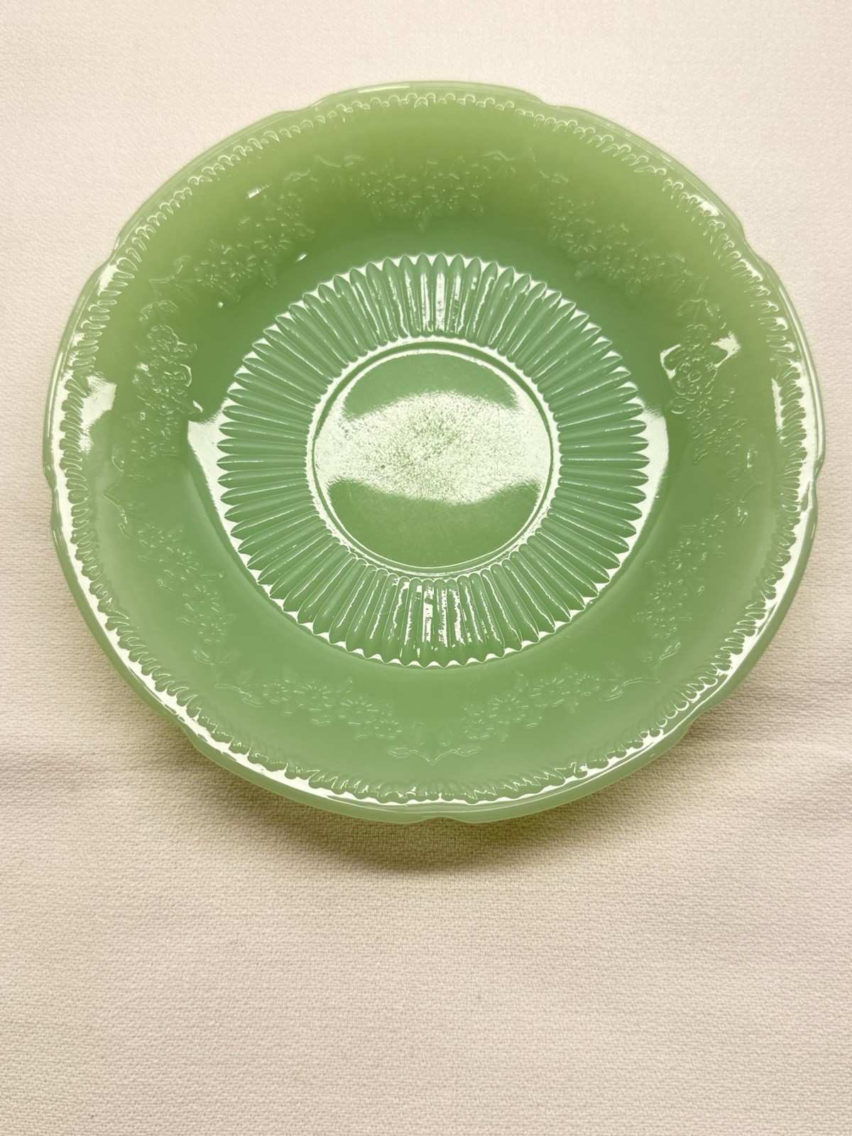 Vintage Fire King Jadeite Alice Saucer Plate 6″ Floral Scalloped Edge Unmarked
