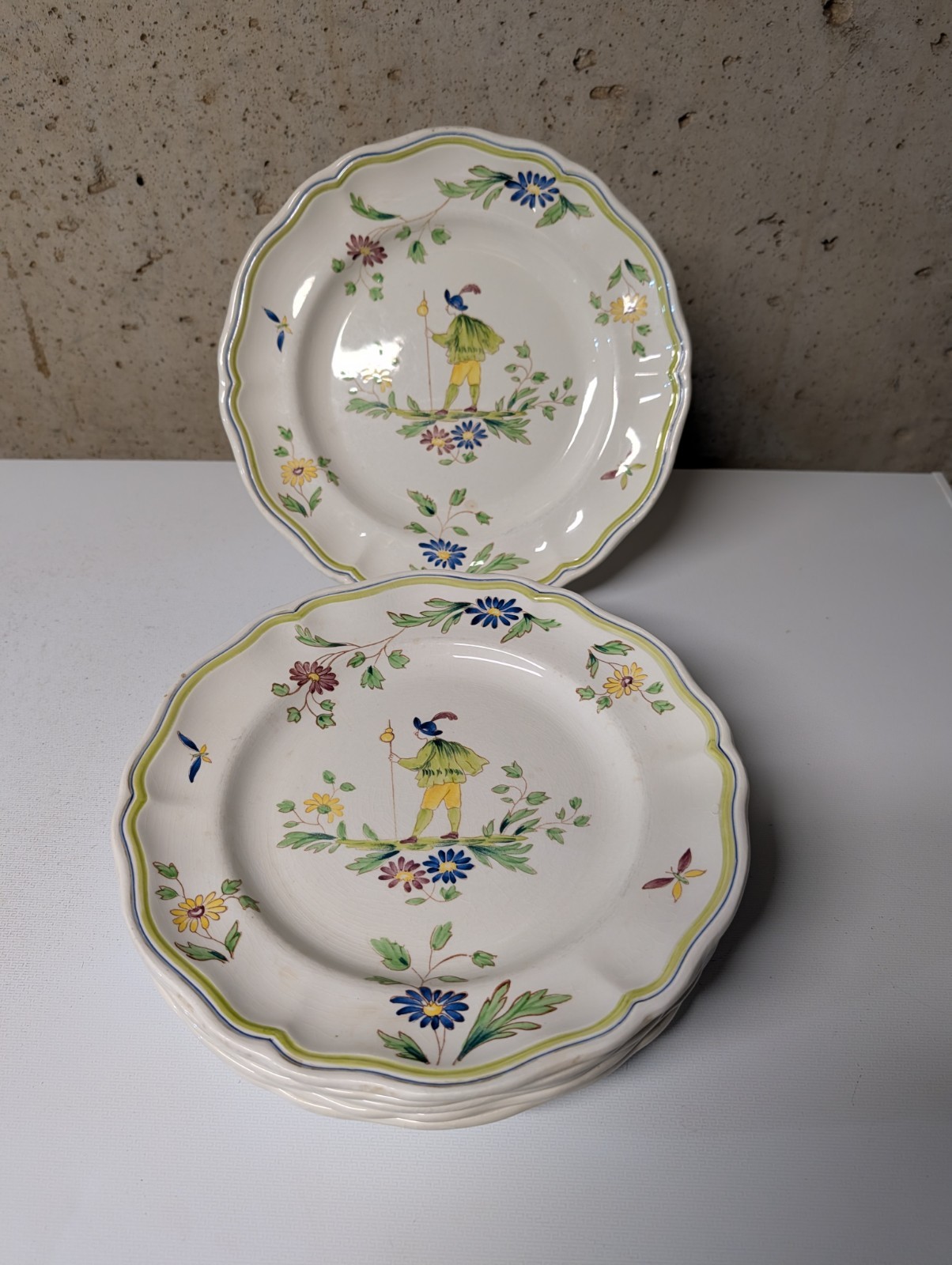 Vintage Set Of 6 Moustiers By Longchamp Made In France 10.25″ Dinner Plates