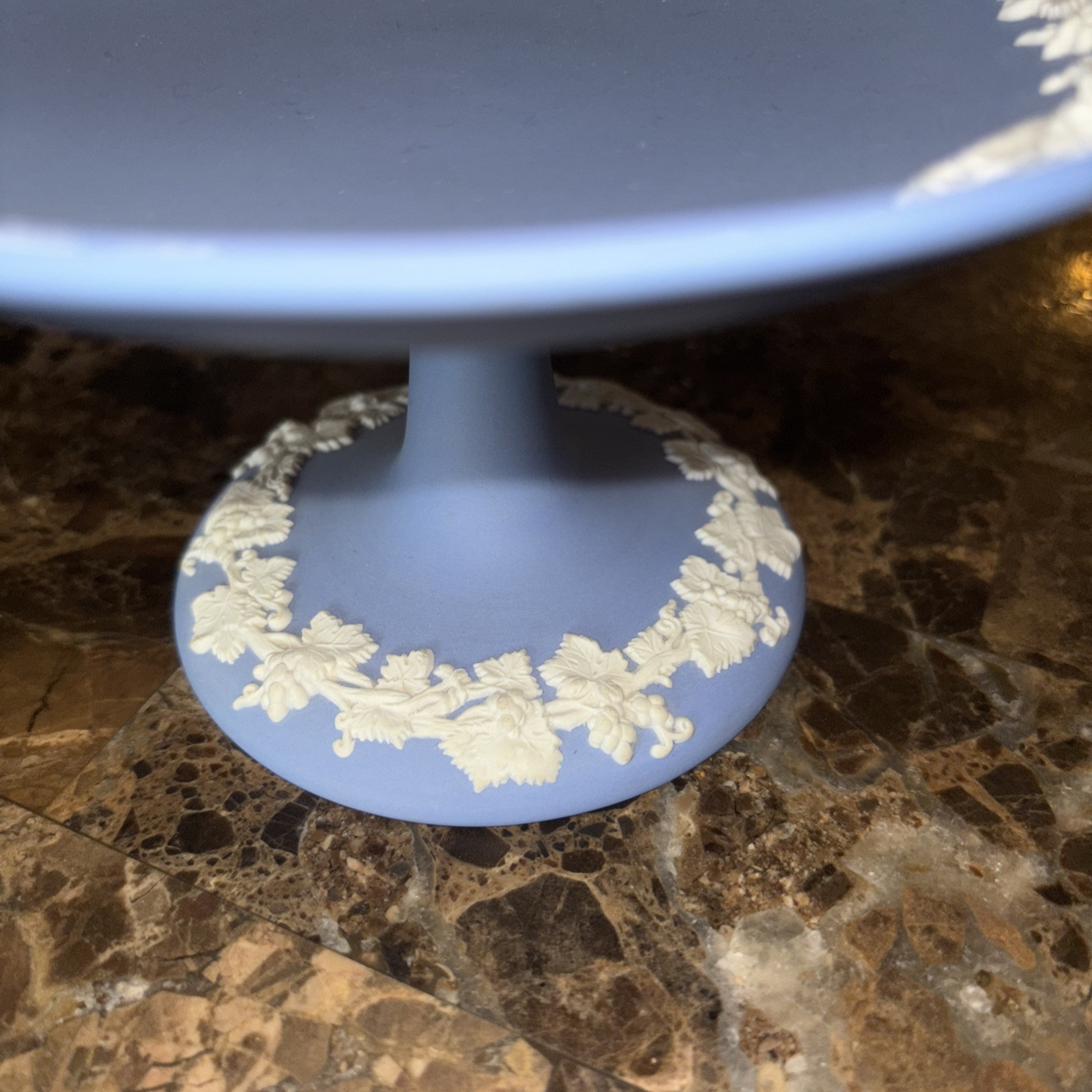 Vintage Wedgwood Blue Jasperware Compote Candy Dish Footed Pedestal 6”