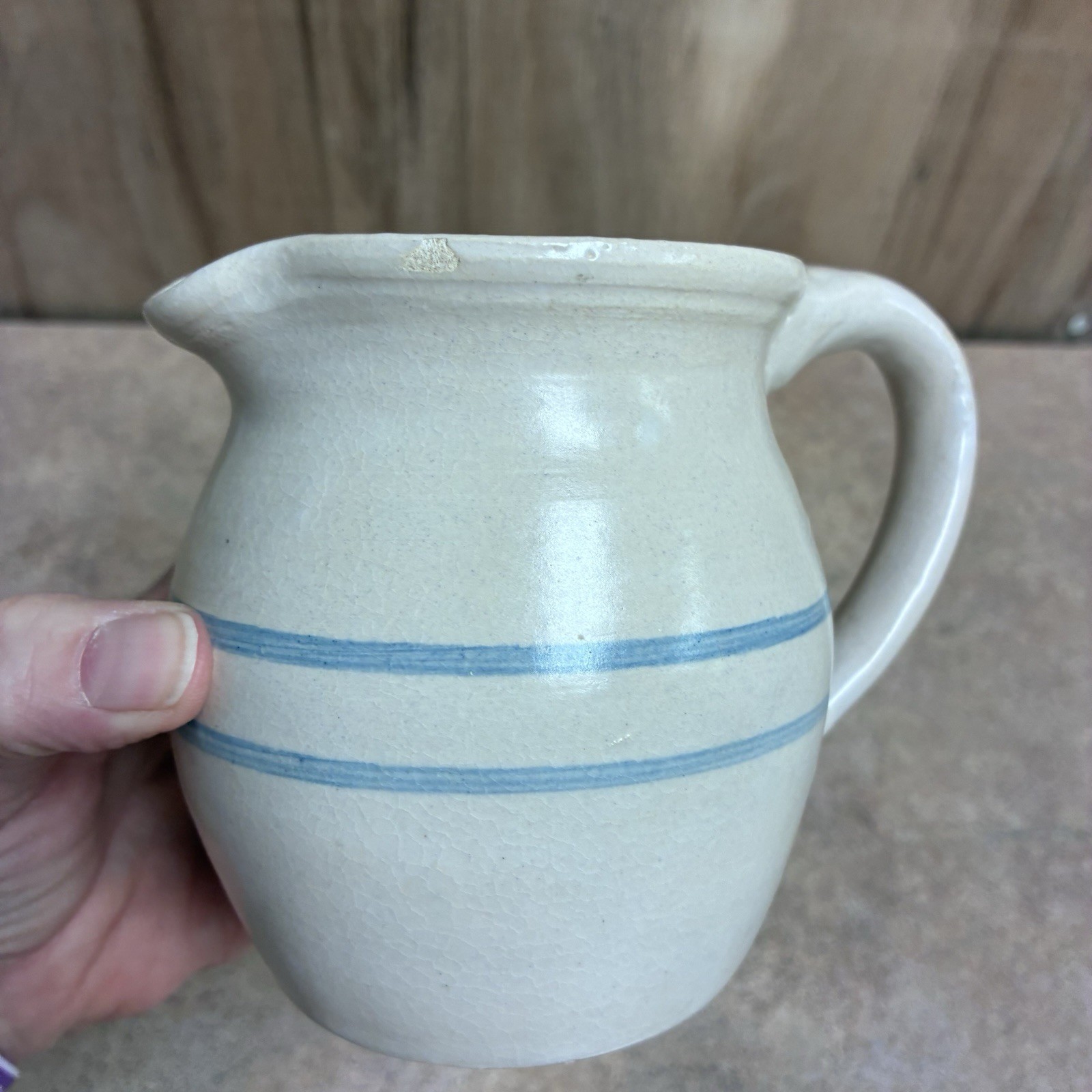 3 Pc Amy Tibbit Studio Art Pottery White Blue Rim Heart & Ripple Bowls & Pitcher