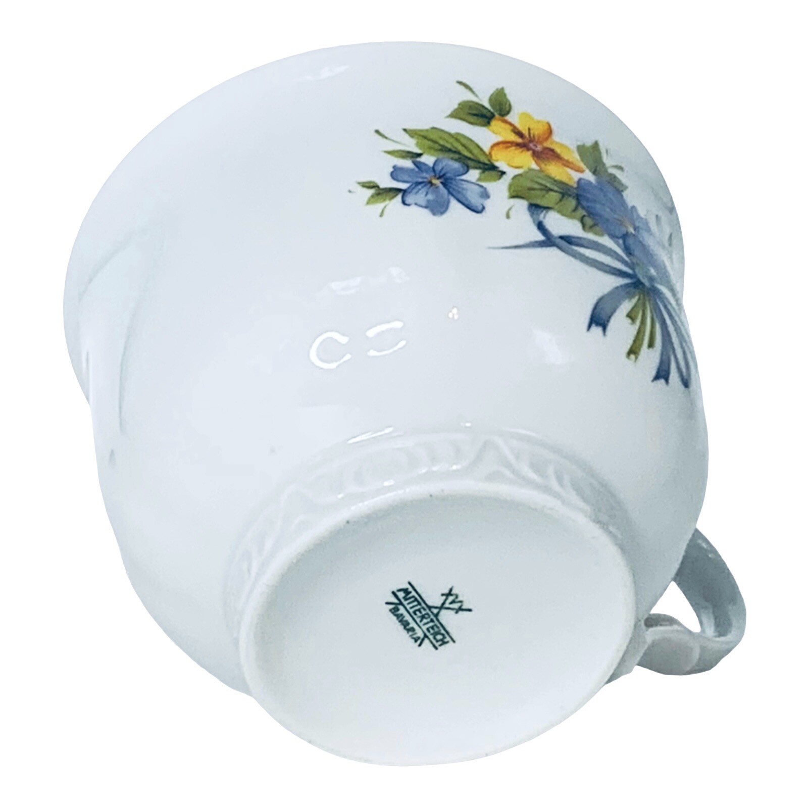 VTG Mitterteich Mulitcolored Flowers Embossed Porcelain Footed Cup Germany NEW
