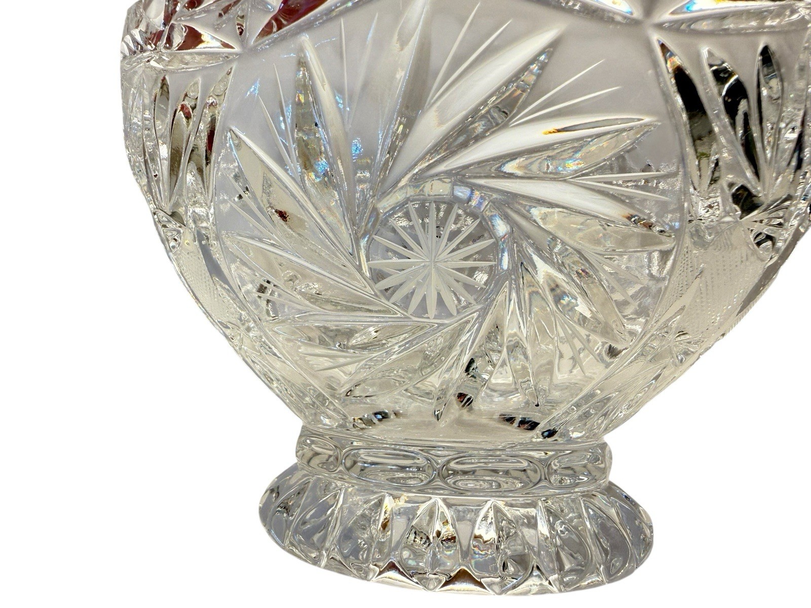 Vtg Lausitzer 24% Lead Crystal Pedestal Bowl Pinwheel Star Of David Hobstar 6″