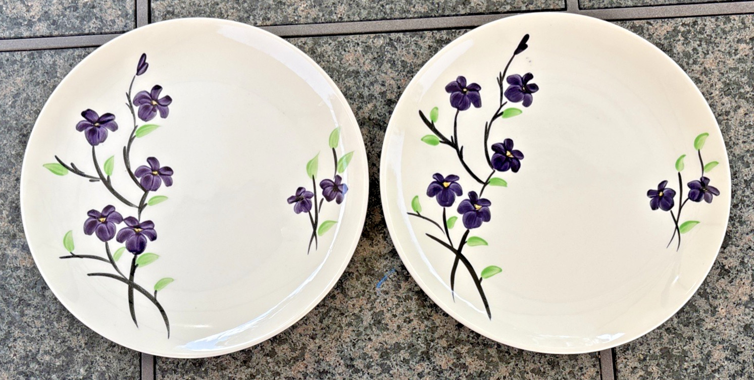 Set Of 2 Vtg Blue Ridge Pottery Violet Spray 9.5″ Dinner Plates Hand Painted USA