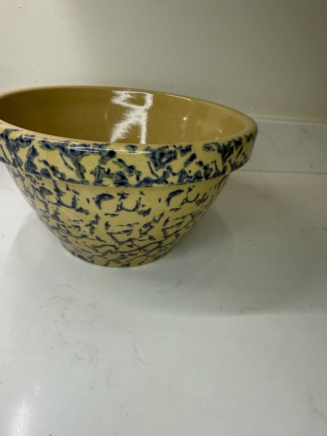 Robinson Ransbottom R.R.P. Co. Blue Spongeware Stoneware Mixing Bowl 8-Inch