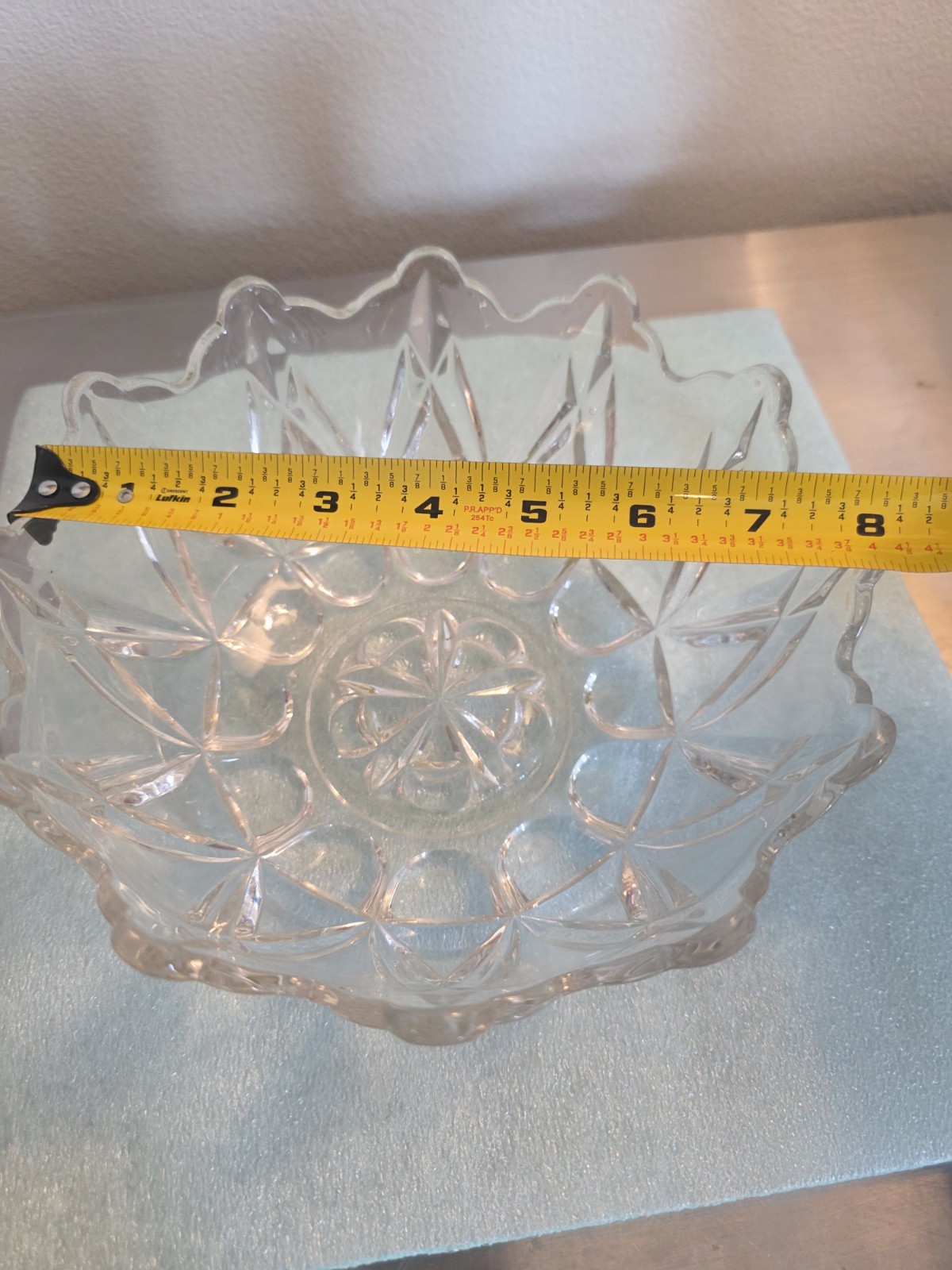Uranium Pressed Glass Round Bowl Scalloped Rim 8 in Diameter