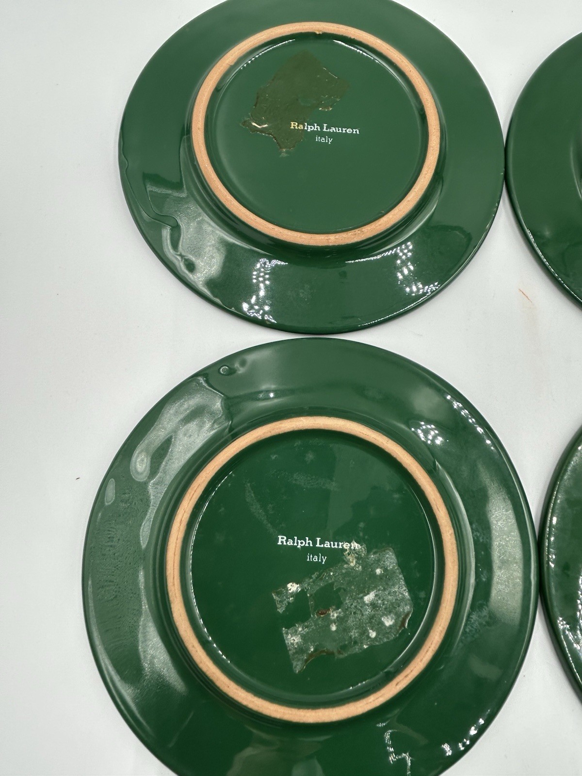 Vintage Ralph Lauren Italy Hunter Green Pottery Tea Cups & Saucers Set 4 Italy