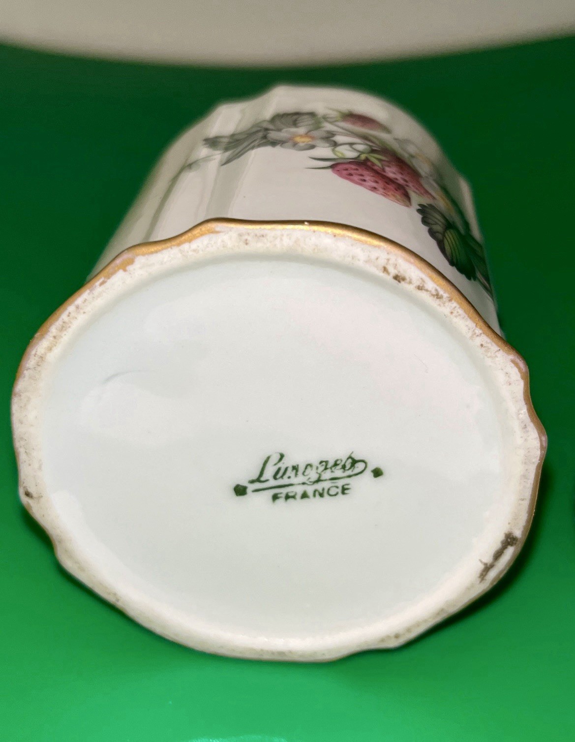 Antique Limoges France Hand Painted Porcelain Jelly Lidded Jar Gold Strawberry