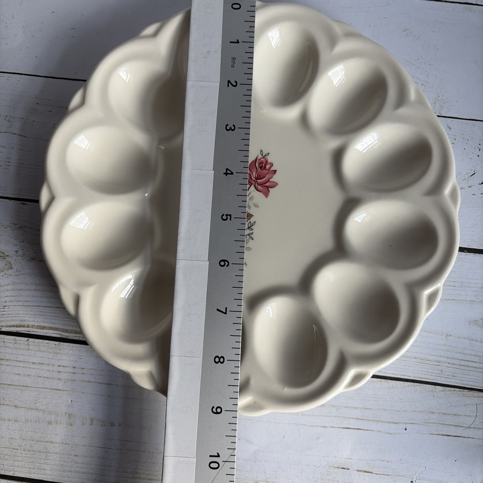 Vintage Ceramic Floral Deviled Egg Dish Plate Royal Rose Pink 9in Round