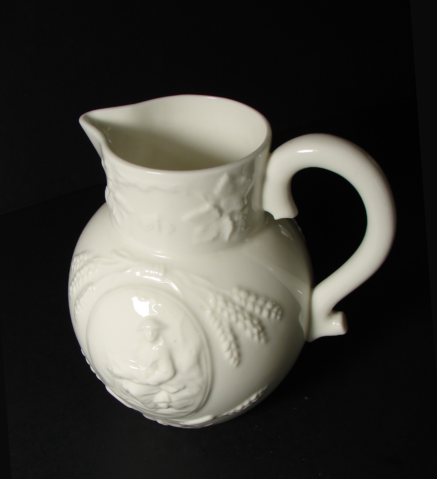 Minton Bone China Pitcher White Embossed Harvest Scene Vintage England 1940s