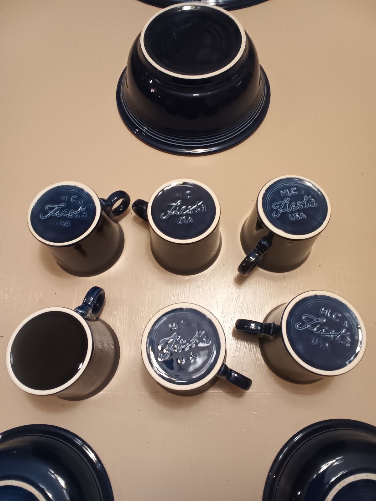 Fiesta Retired Cobalt Blue Lg Salad Bowl, Lg Platter,7 Cups, 6 Salad/Soup Bowls