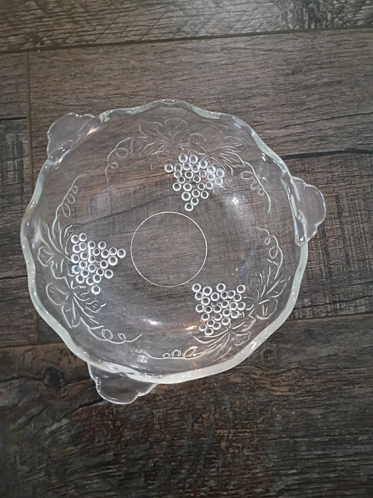 Unmarked Clear Pressed Glass Round Decorative Bowl, Grape Pattern, 1-Piece