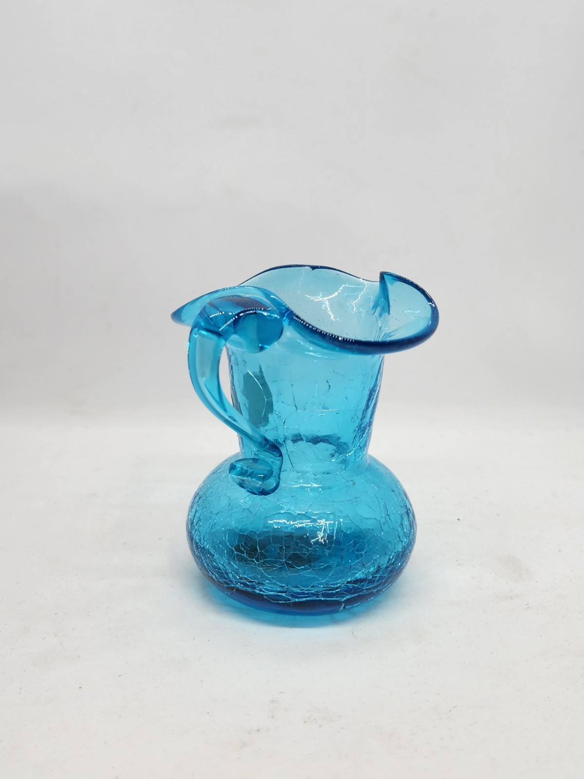 Vintage Kanawha Blue Crackle Glass Creamer Pitcher 3 Inches Glows!