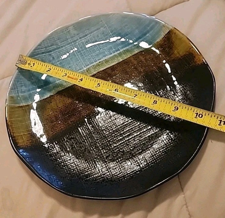 Pier 1 CASSIDY Textured Stoneware Dinner Plate, 10 3/4″ Rustic Aqua Brown FP