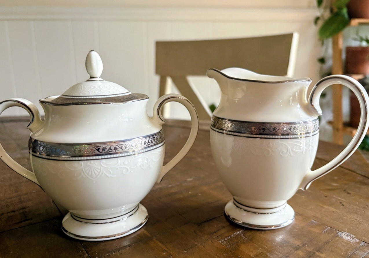 Noritake Ardmore Platinum Creamer And Sugar Bowl – Mint Condition