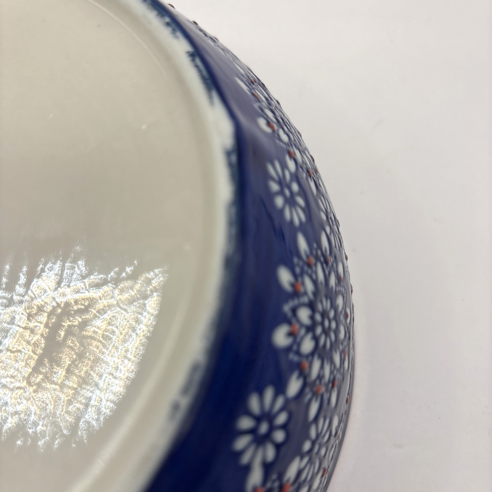 VTG Yokohama Studio Blue White Red Floral Hand Painted Ceramic Bowl 7″ x 3″