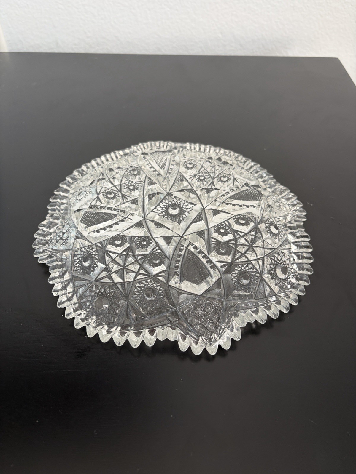 Antique American Brilliant Cut Glass Crystal dessert plates “ Daisy & Button”