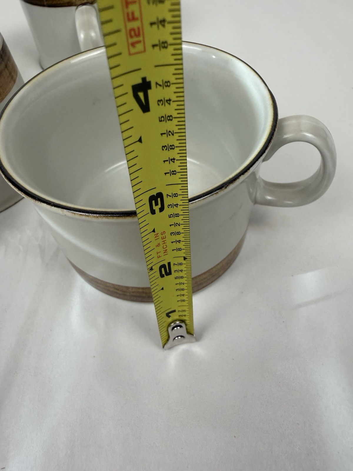 Vintage Norway Stavangerflint Coffee Or Tea Cups MCM 3” Brown Trim Set Of 4