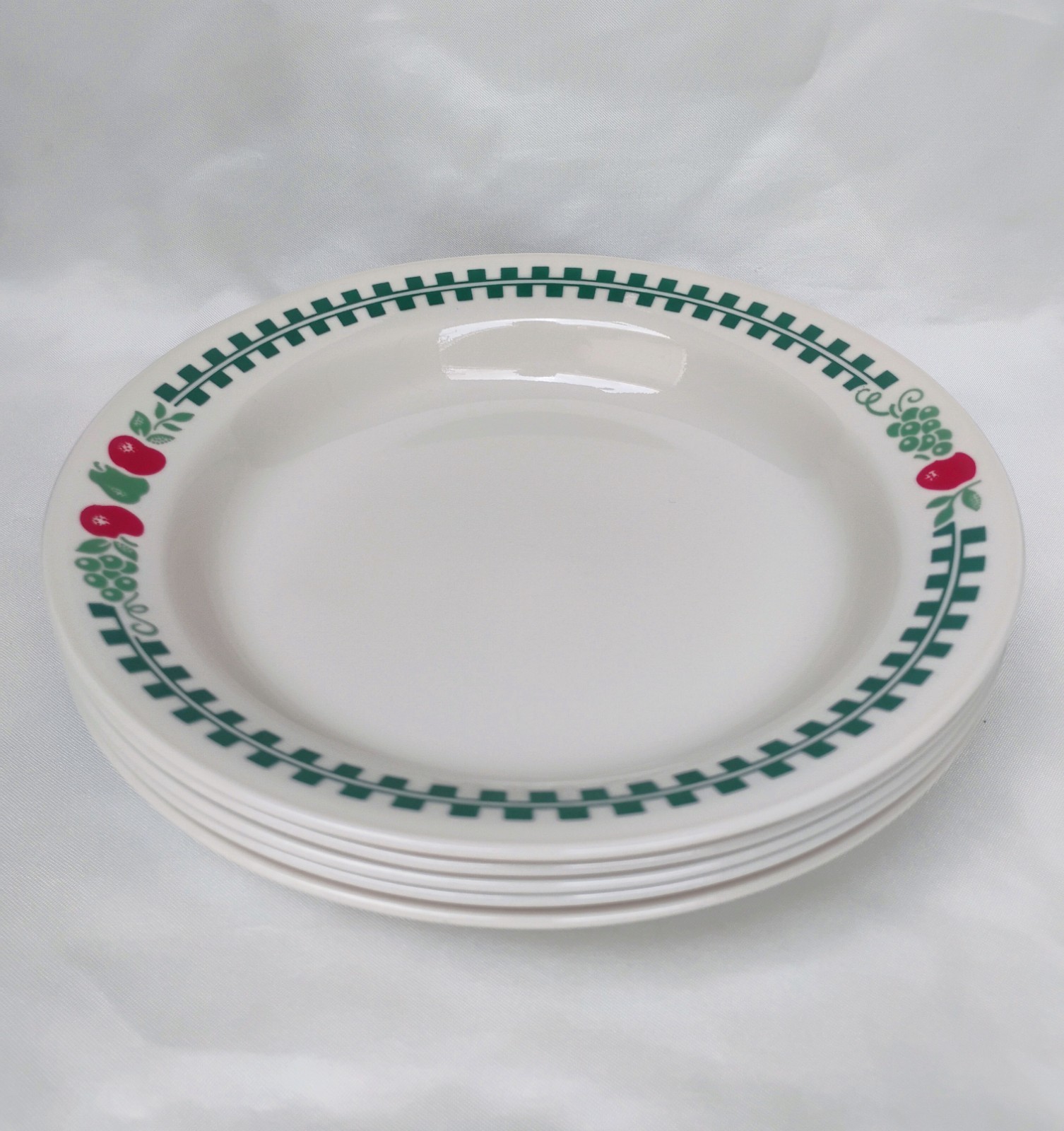 Corelle FARM FRESH Sandstone 15-oz Flat Rim Soup BOWL Green Gingham Jam Apples