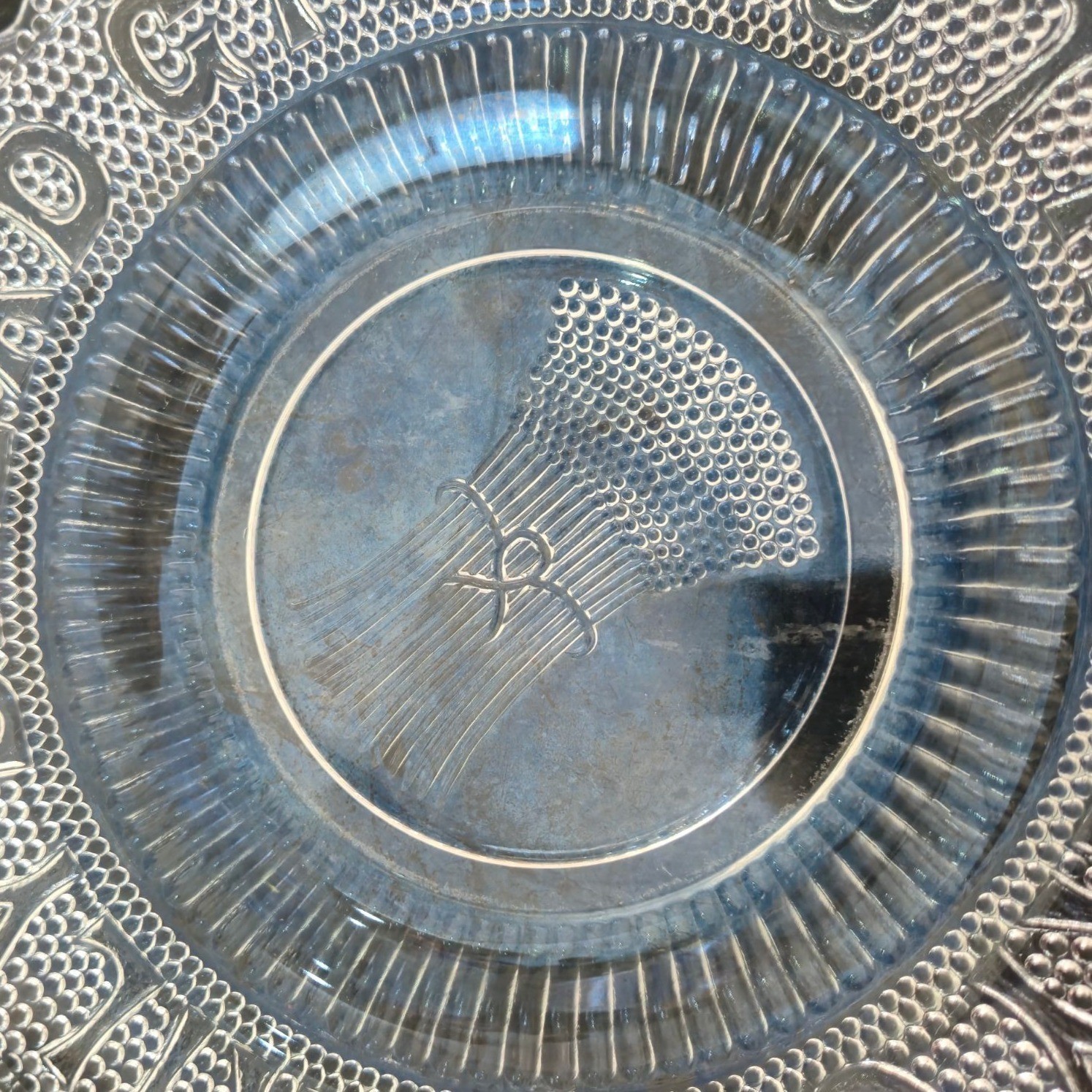 Antique EAPG Bread Plate Give Us This Day Our Daily Bread Glass Decor Religious