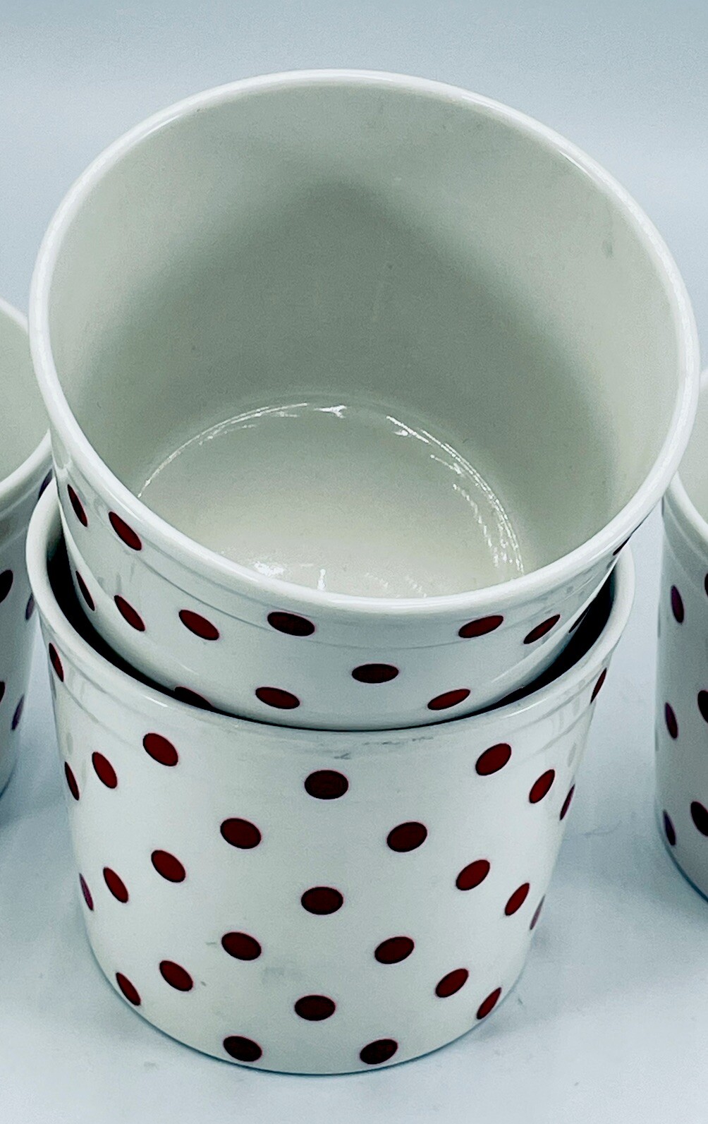 Crofton four piece white with red dots ice cream dessert bowls cups w spoon 2018