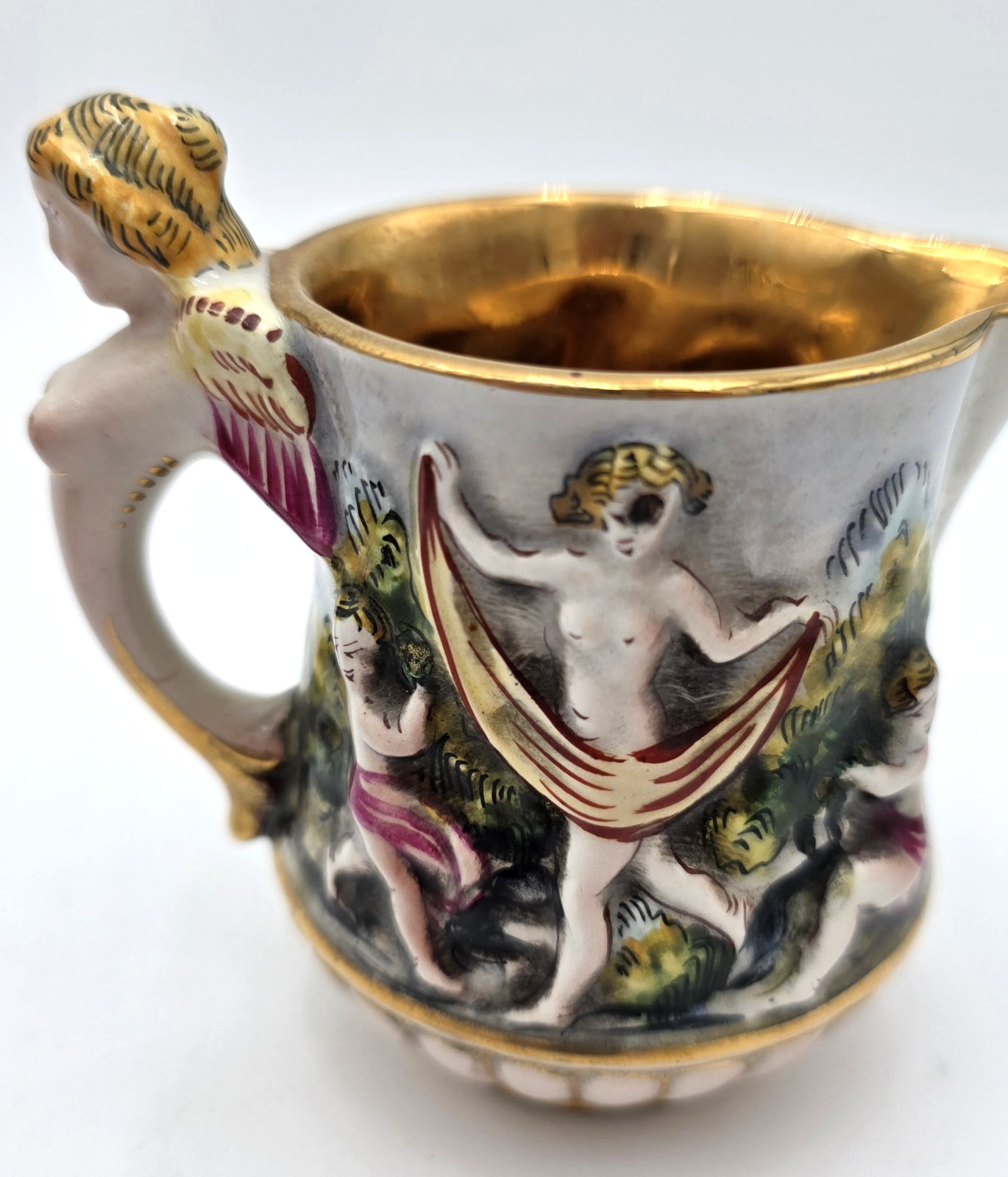 Capodimonte Cherub Sugar Bowl Creamer Set Gold Gilt Italy Porcelain VTG