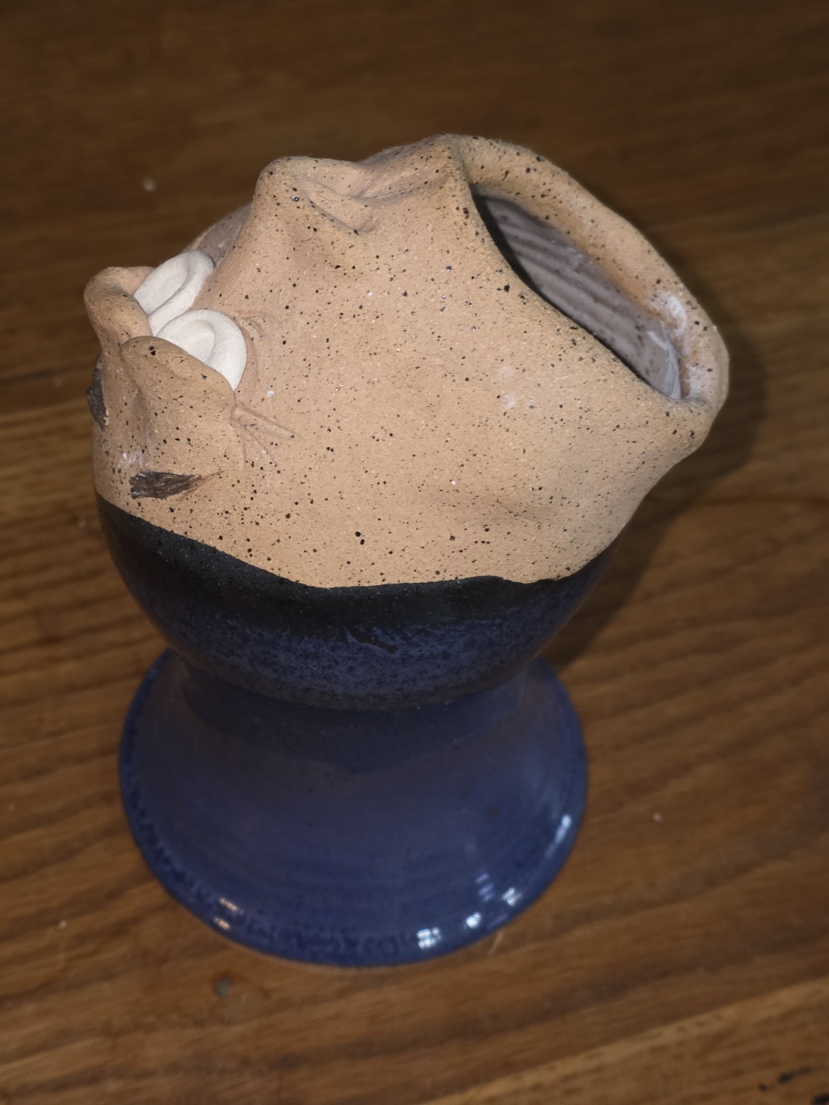 Vintage Pottery Vase Signed Ugly Funny Face 3D Stoneware Wide Mouth