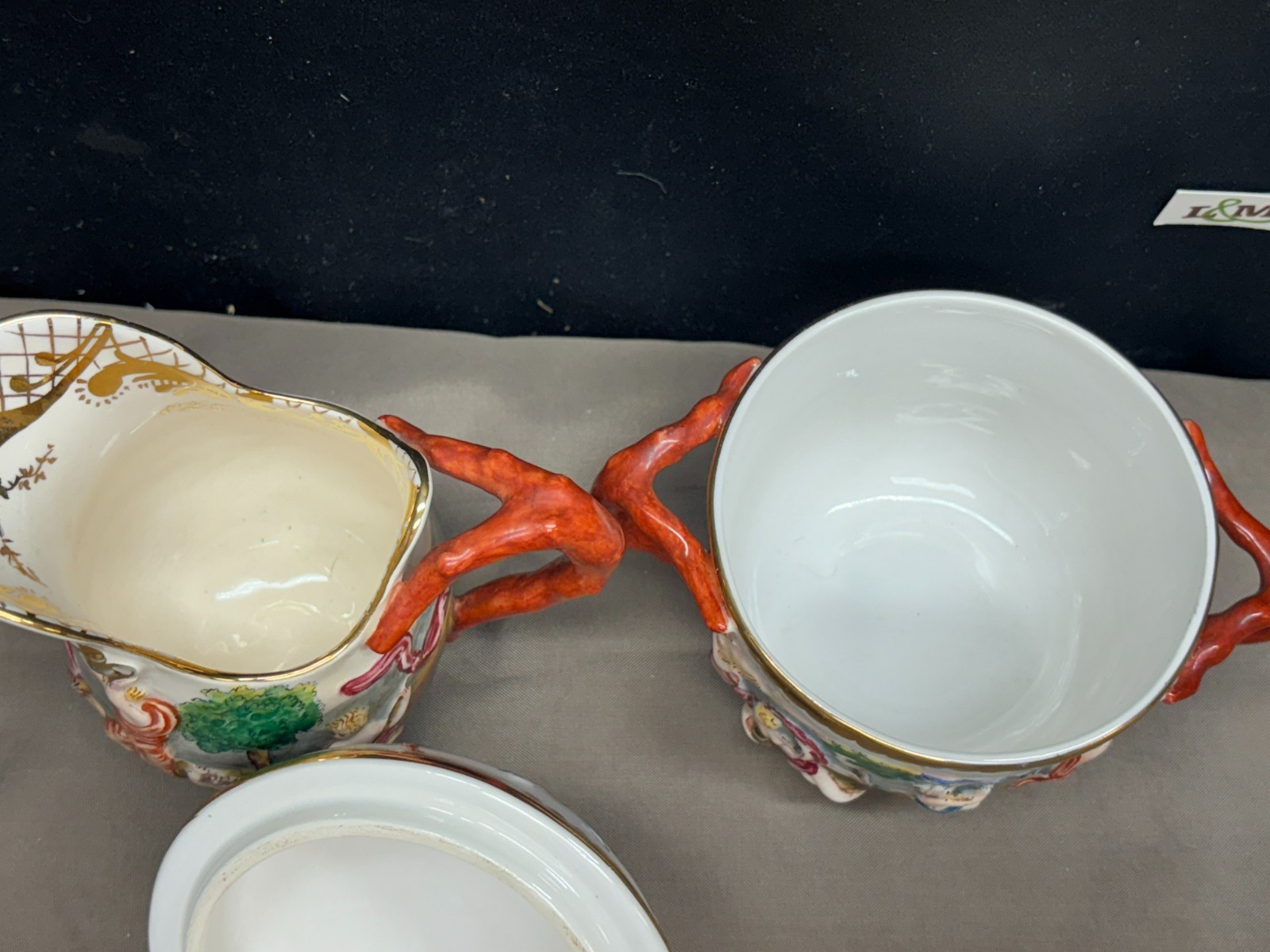 Capodimonte “CHERUBS” Antique Porcelain ~ Creamer & Sugar Bowl w/Lid (Italy)