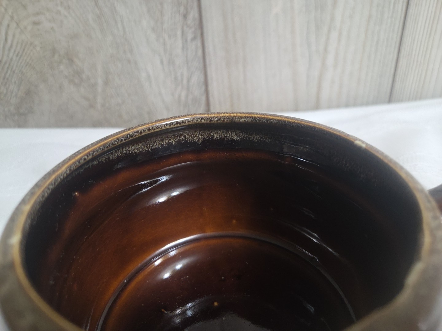UNMARKED Pottery Brown Drip Glaze Handled SOUP / CHILI BOWL, no lid, just 1, VTG