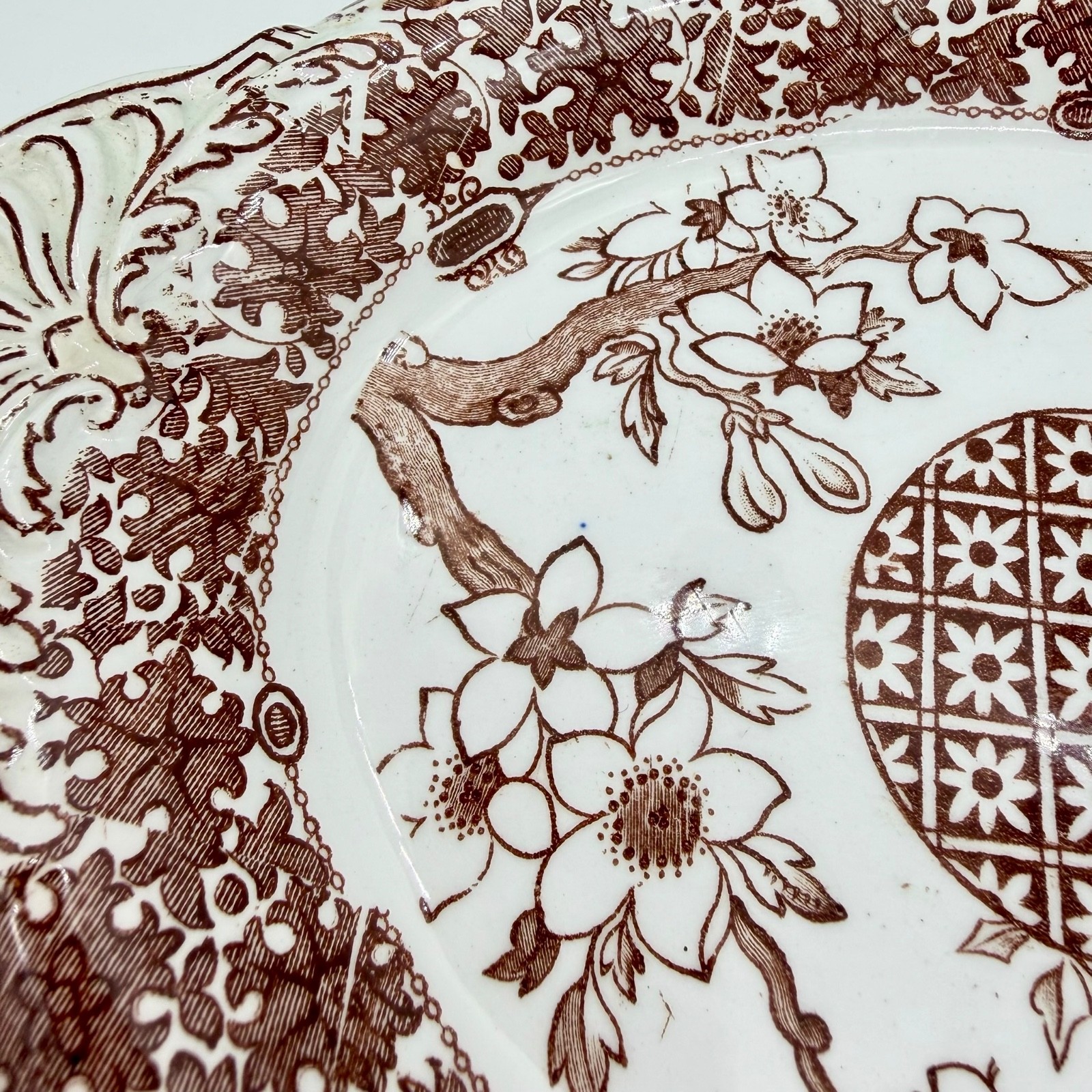 Antique Copeland Spode Aesthetic Brown Transferware Ship Small Platter Tray 1882